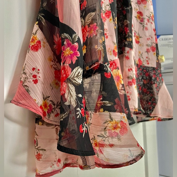 Kensie multicolor stripe floral patchwork chiffon lined midi maxi ruffle size 2 - Picture 5 of 15